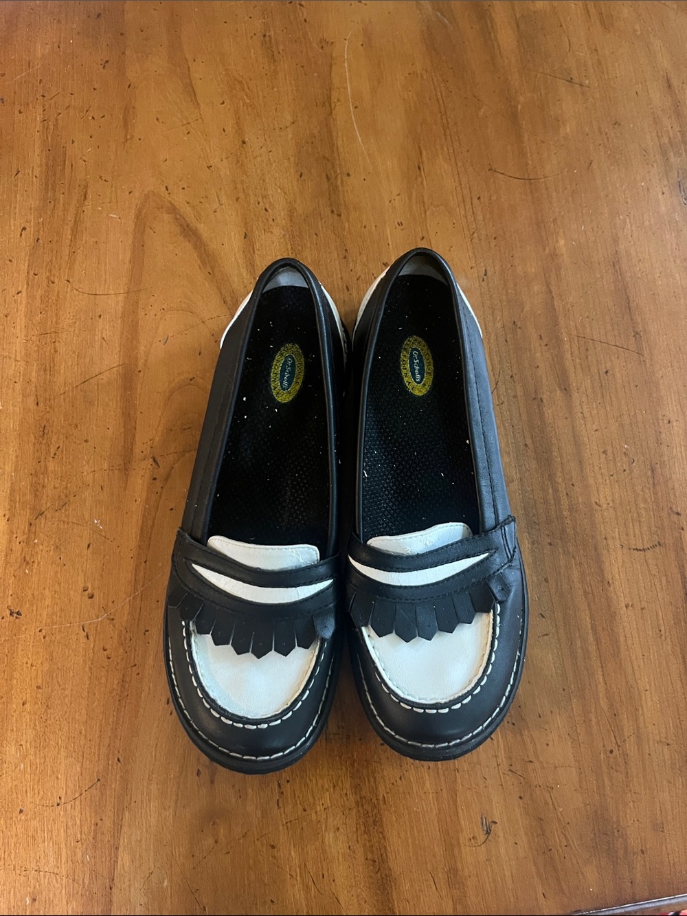Dr. Scholl's Black and White Kiltie Penny Loafers